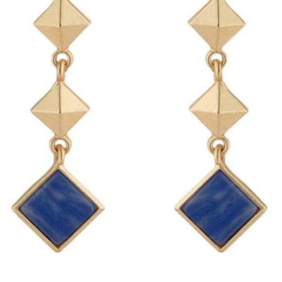 JARDIN Gold Blue Sodalite Stone Dangle Drop Post Earrings ~ NEW - Picture 4 of 7